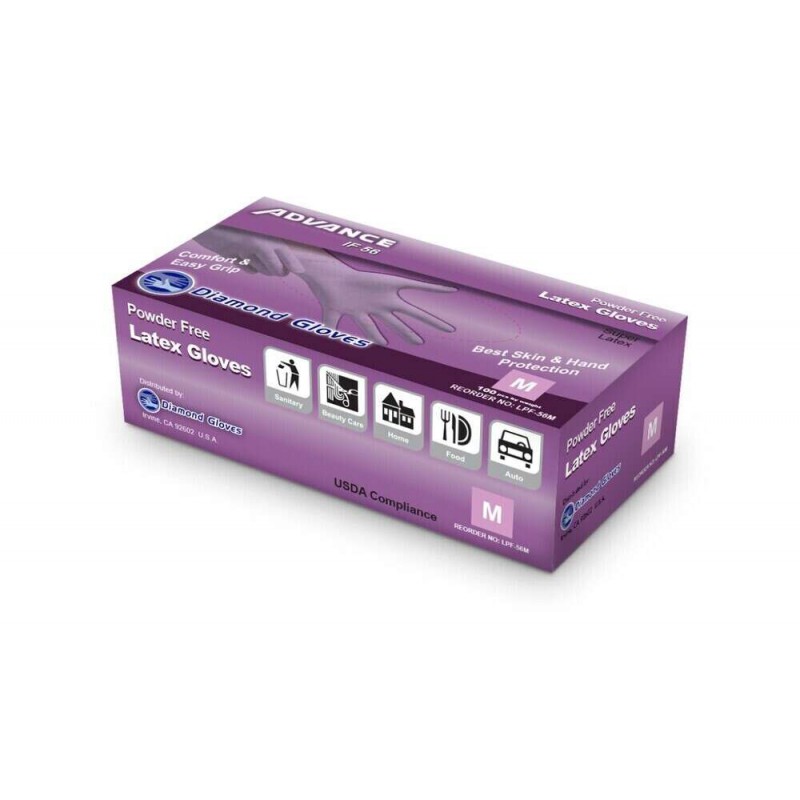 Advance Diamond Gloves, Powder-Free, Latex Gloves, IF 56  (Best Skin and Hand Protection) Size M, 100pcs/box